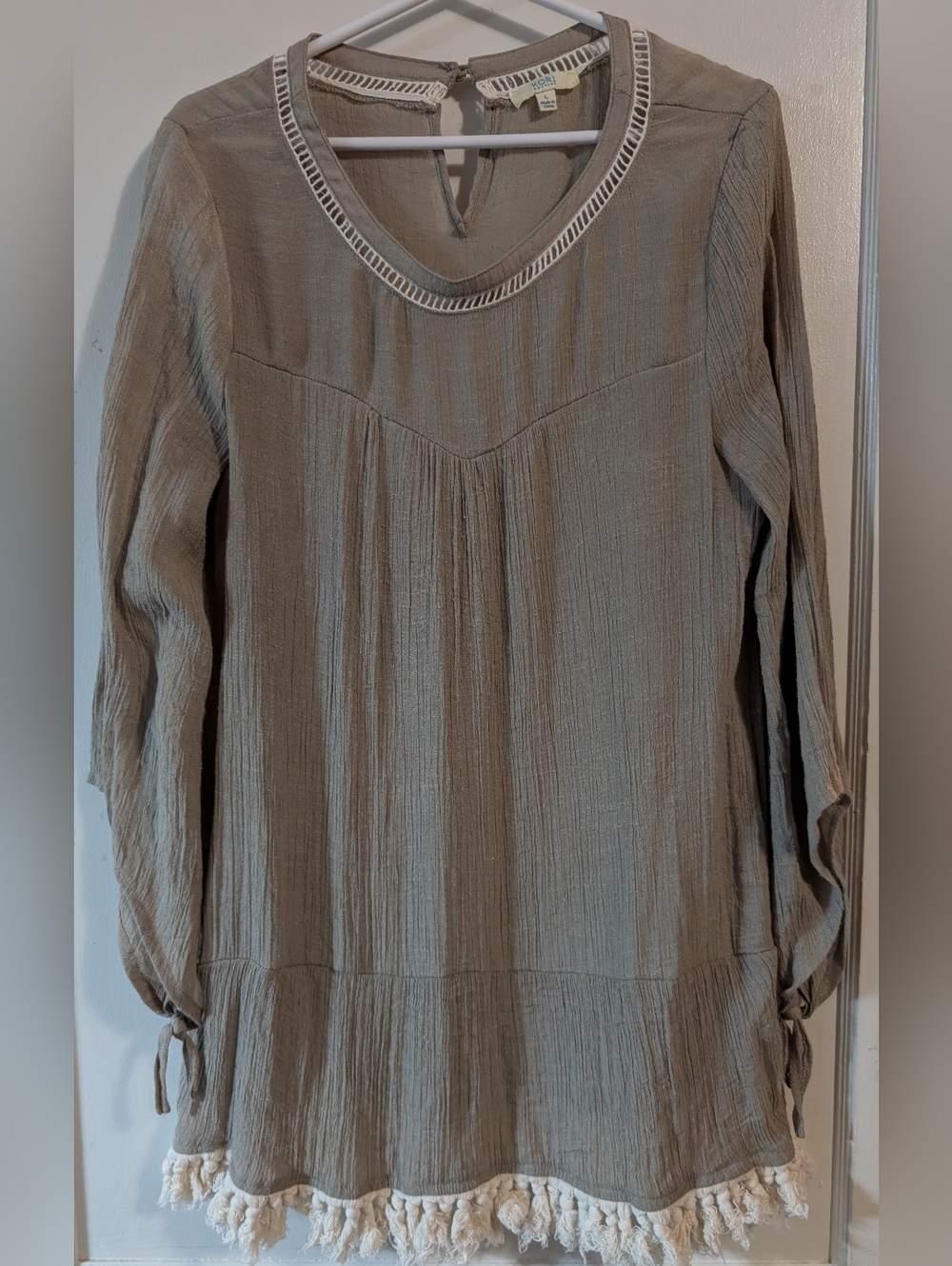 Kori Light Taupe Crinkle Tassel Hem Tunic